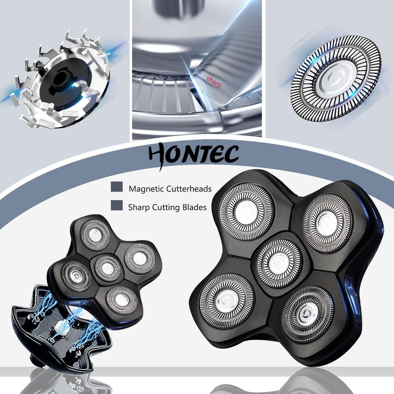 HONTEC Revolutionary Upgrade Bald Men's 4-in-1 Electric Head Shavers Cordless Comfortable IPX7 Waterproof m Wet/Dry Use Equipped with Clippers, Trimmers & Cleansing Rechargeable for Smooth Shave