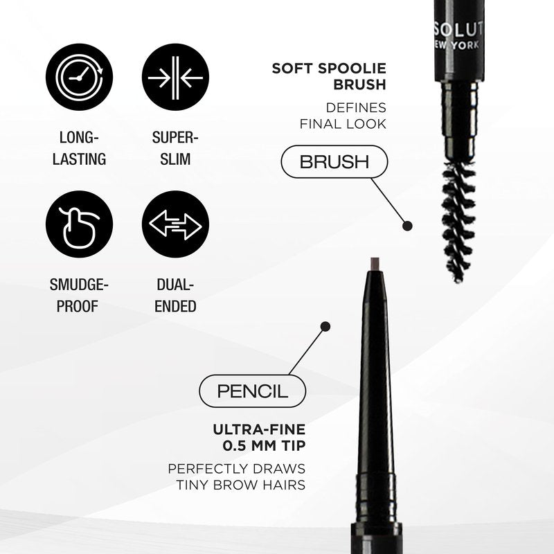 Absolute New York Super Slim Brow Pencil, Fine Point, Dual Ended, Fade Resistant and Long Lasting (Pecan)