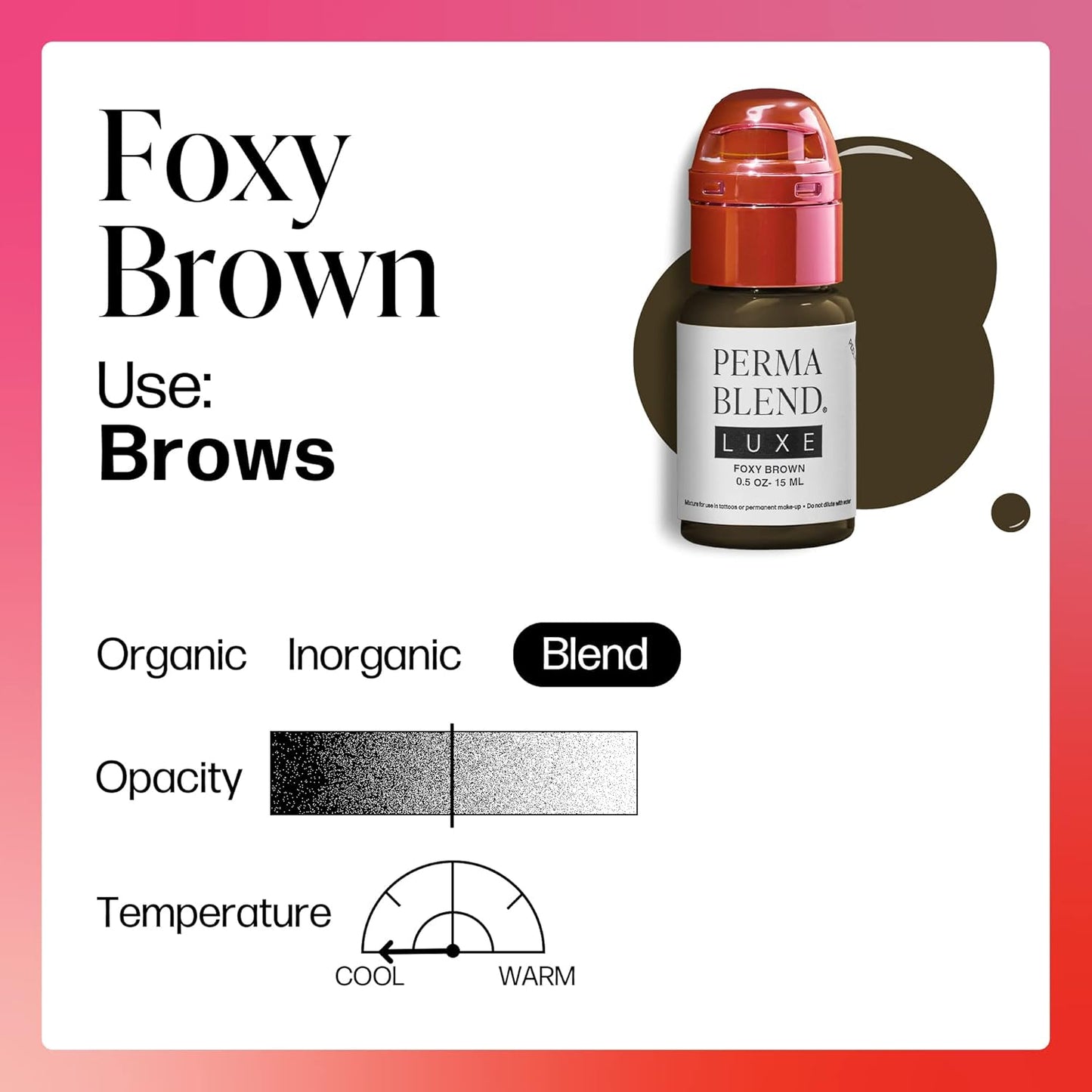 Foxy Brown Vegan Lip Tattoo Ink | Perma Blend Luxe Microblading Pigment - Cool Medium Brown, 0.5 oz