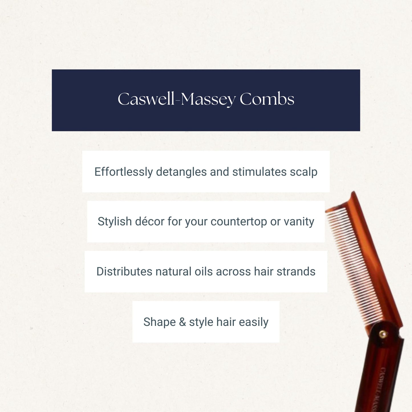 Caswell-Massey Travel Detangler Comb, Extra Wide, Handmade from Renewable & Plant-Based Italian Cellulose Acetate, Tortoise Pattern, 3.75” Wide