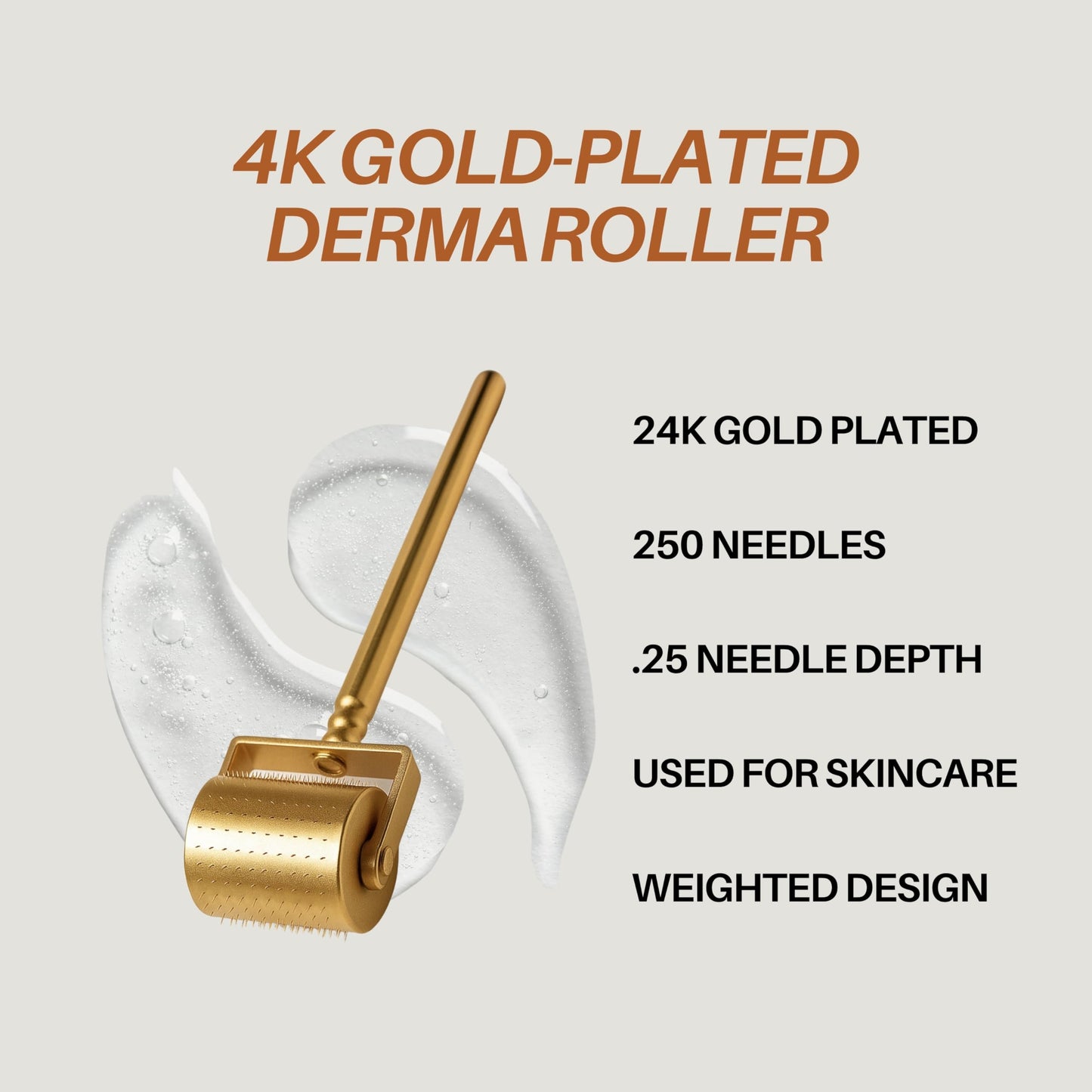 Luxury 24K Gold-Plated Derma Roller - Titatium Microneedle Cosmetic Beauty Tool for Face, Skin Care, Beard, and Home Self-Care - For Men & Women (0.25)