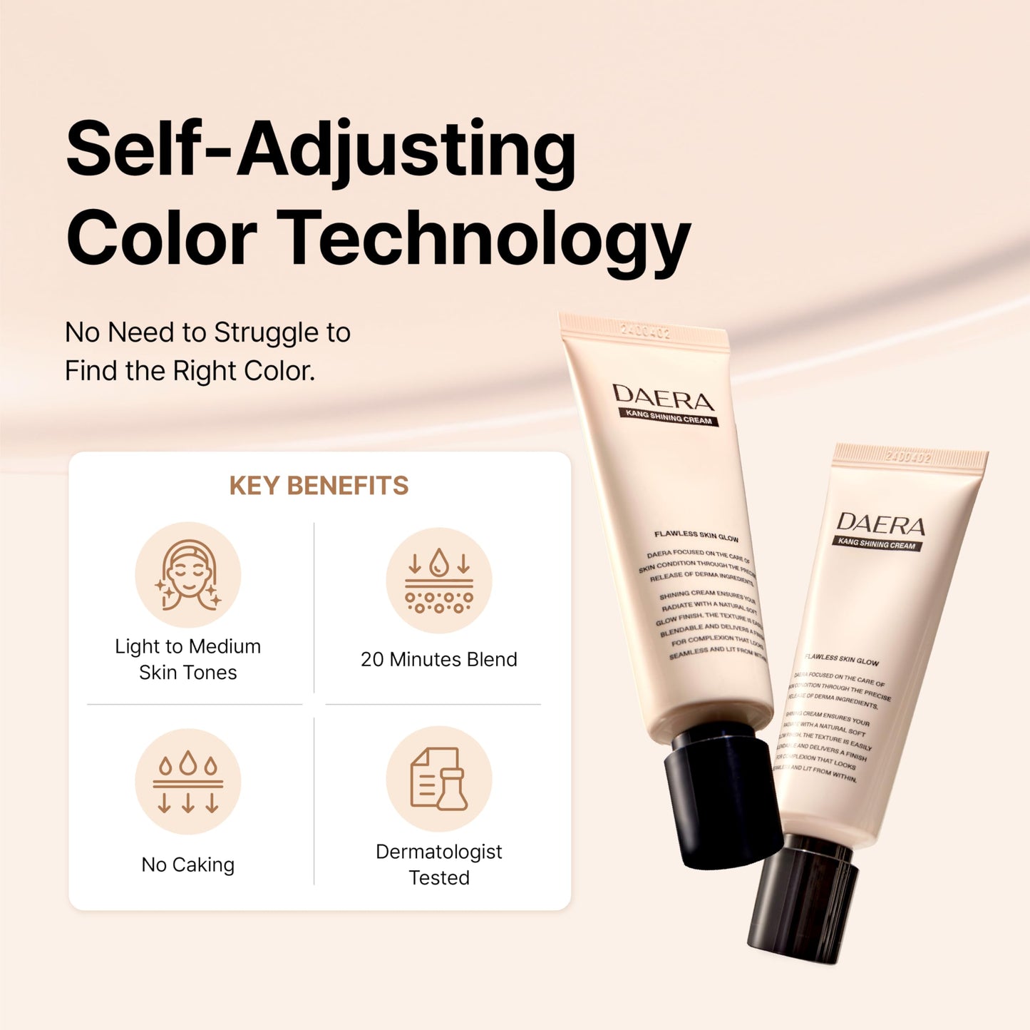 DAERA Full Coverage BB Cream Tinted Moisturizer Foundation, Flawless Glass Skin Makeup, Instant Radiance for Uneven Skin, Long Lasting Lightweight Hydrating, Self Adjusting Shade (Neutral), 1.35 fl oz