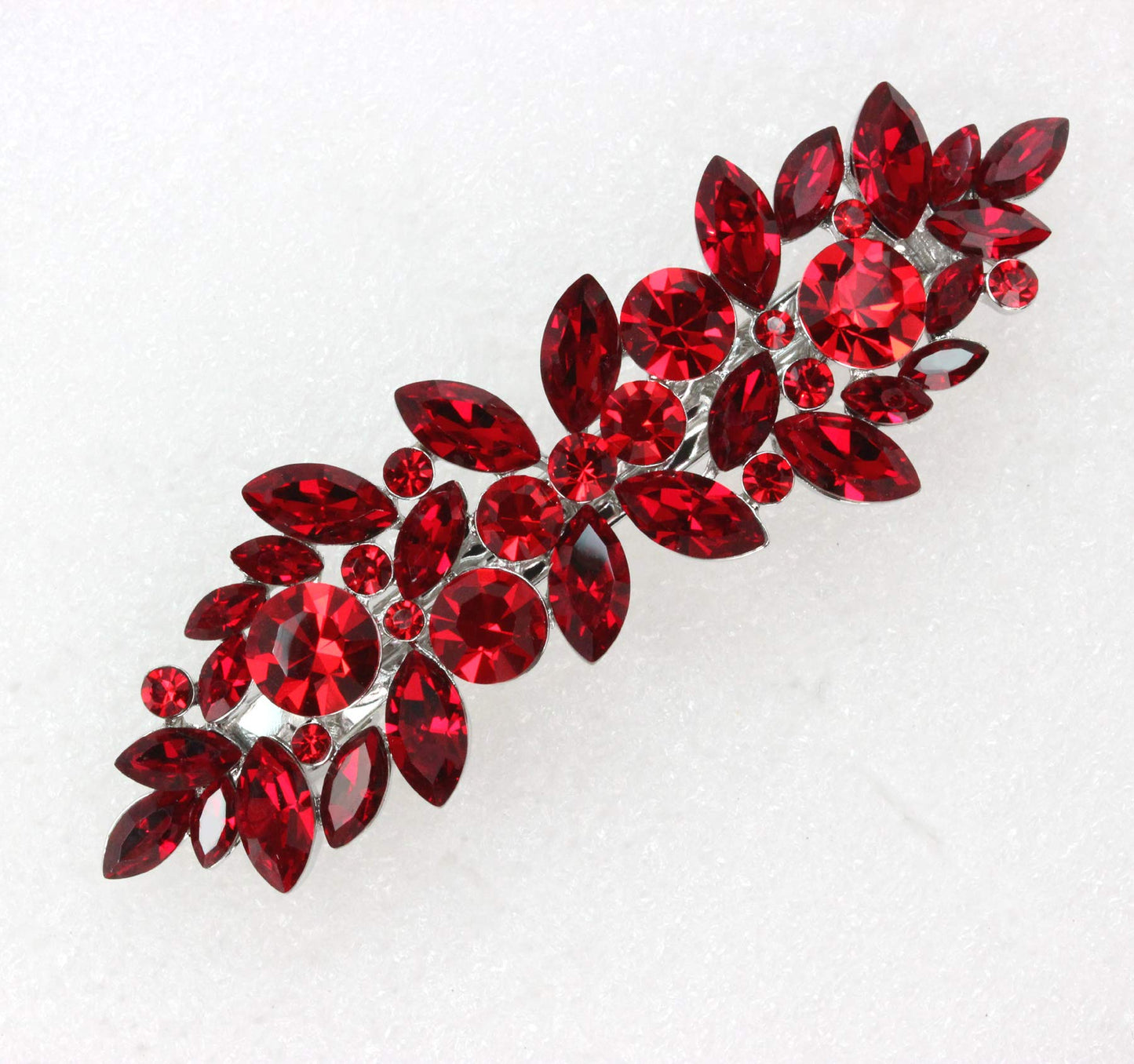 Faship Gorgeous Red Rhinestone Crystal Floral Hair Barrette Clip