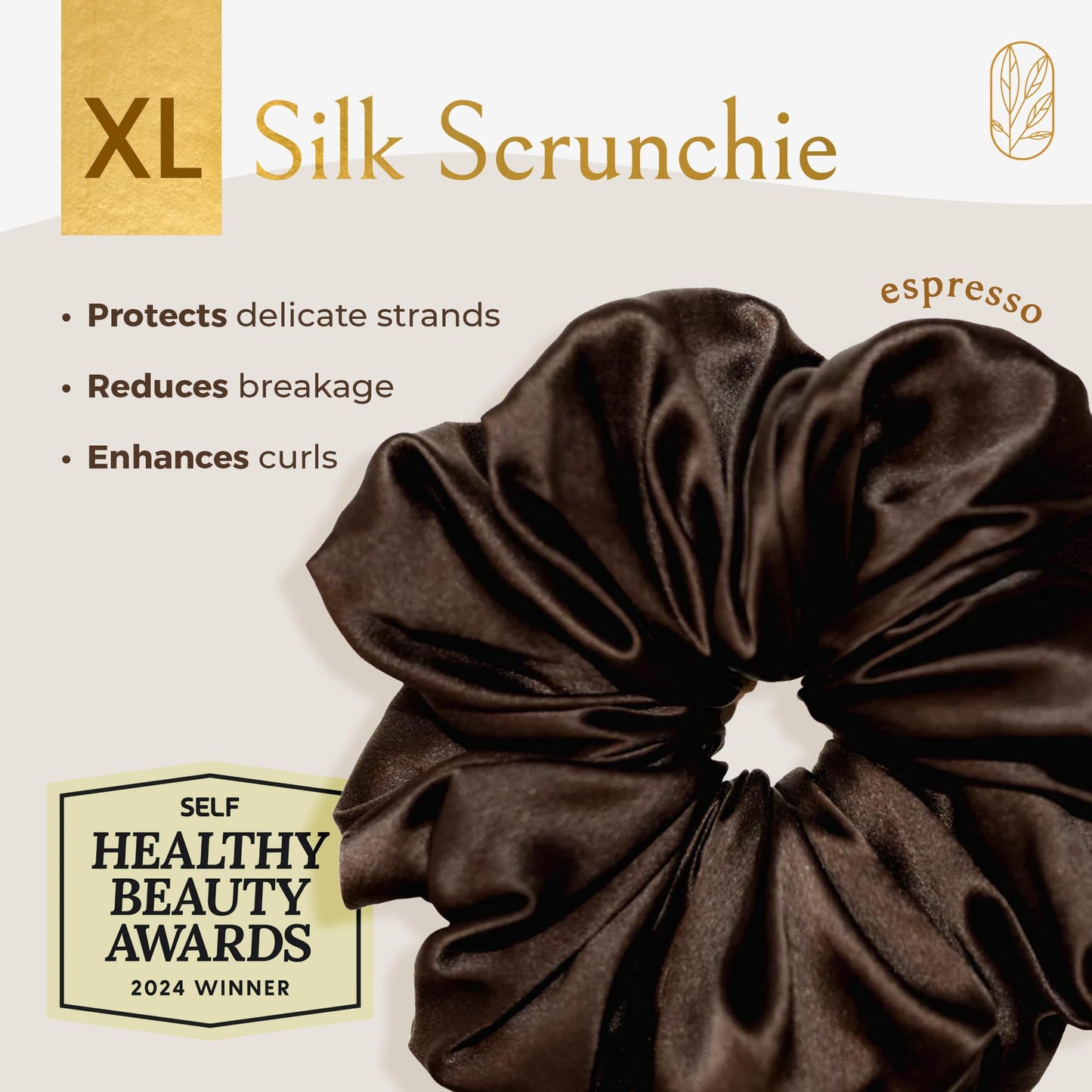 Silk Scrunchies for Women Ponytail Holders – Oversized Mulberry Silk Scrunchies – Extra Large No Damage Hair Ties for Curly, Thick, and Thin - Hair Accessories for Women – Espresso, XL By Curlfriend