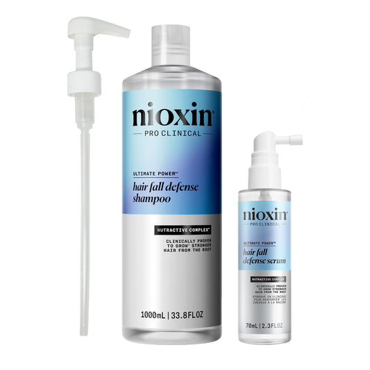 Nioxin Hair Fall Defense Liter Shampoo & Intensive Daily Leave-In Hair Treatment Duo Set | Prepack with Pump Included | Visibly Less Hair Loss | For Thicker and Stronger Hair