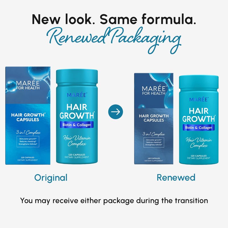 MAREE Hair Growth Vitamins - Faster Thicker Hair Growth Products - Biotin & Collagen Complex Hair Growth Supplements - Hair Vitamins for Hair Loss for Women & Men - Vitaminas Para El Cabello 120 Pills