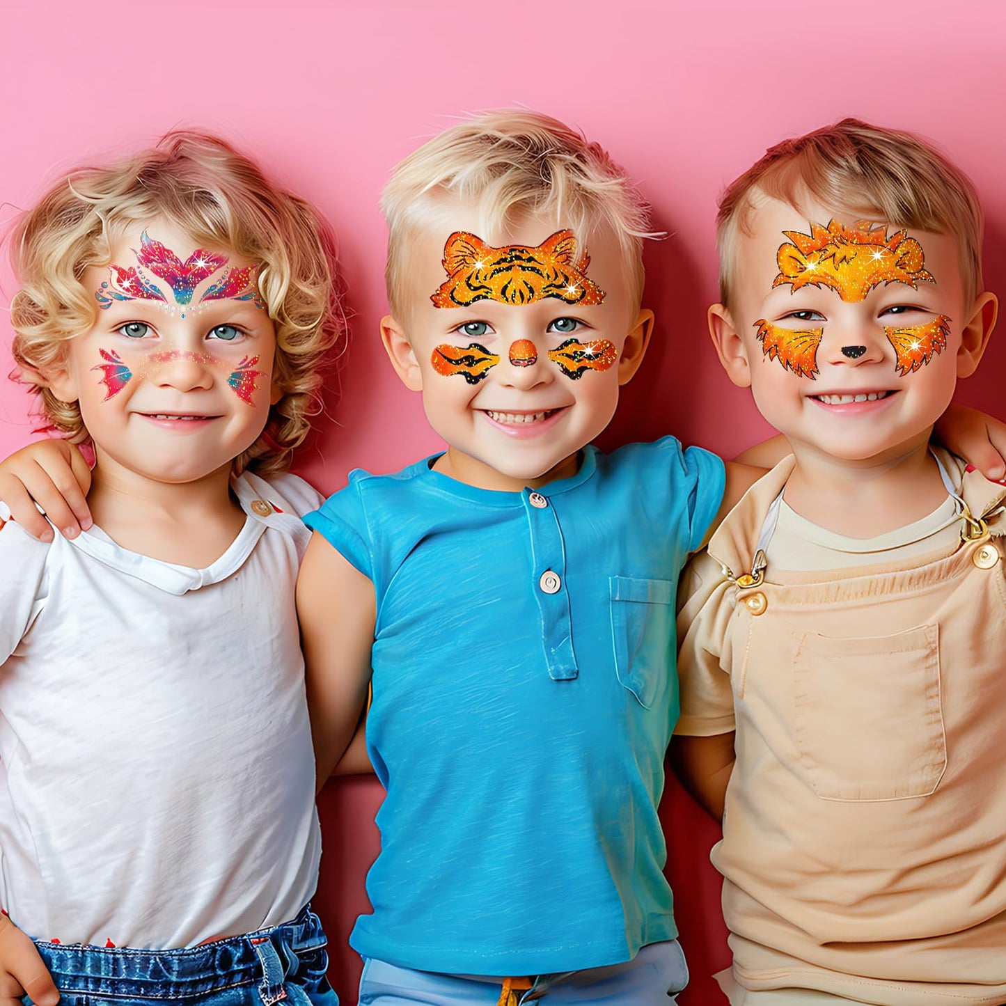 Leesgel 24 Sheets Glitter Face Tattoos for Kids - Face Paint Tattoos for Boys Girls Birthday, Party Favors, Prizes for Kids Classroom, Trick or Treat, Goodie Bag Stuffers, Stocking Stuffers and Gifts