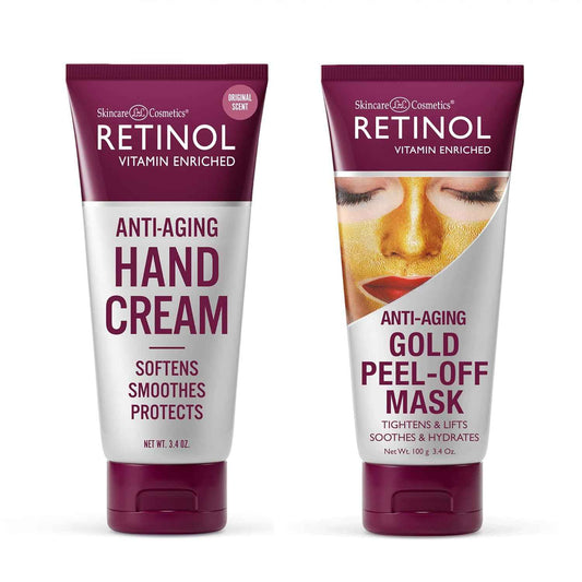 Retinol Anti-Aging Hand Cream & Gold Peel-Off Mask Set - Hydrate, Lift & Protect Skin
