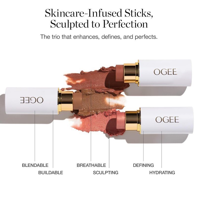 Ogee Face Stick Trio - Organic Bronzer, Blush & Highlighter Set for Flawless Makeup | 3-Piece Collection