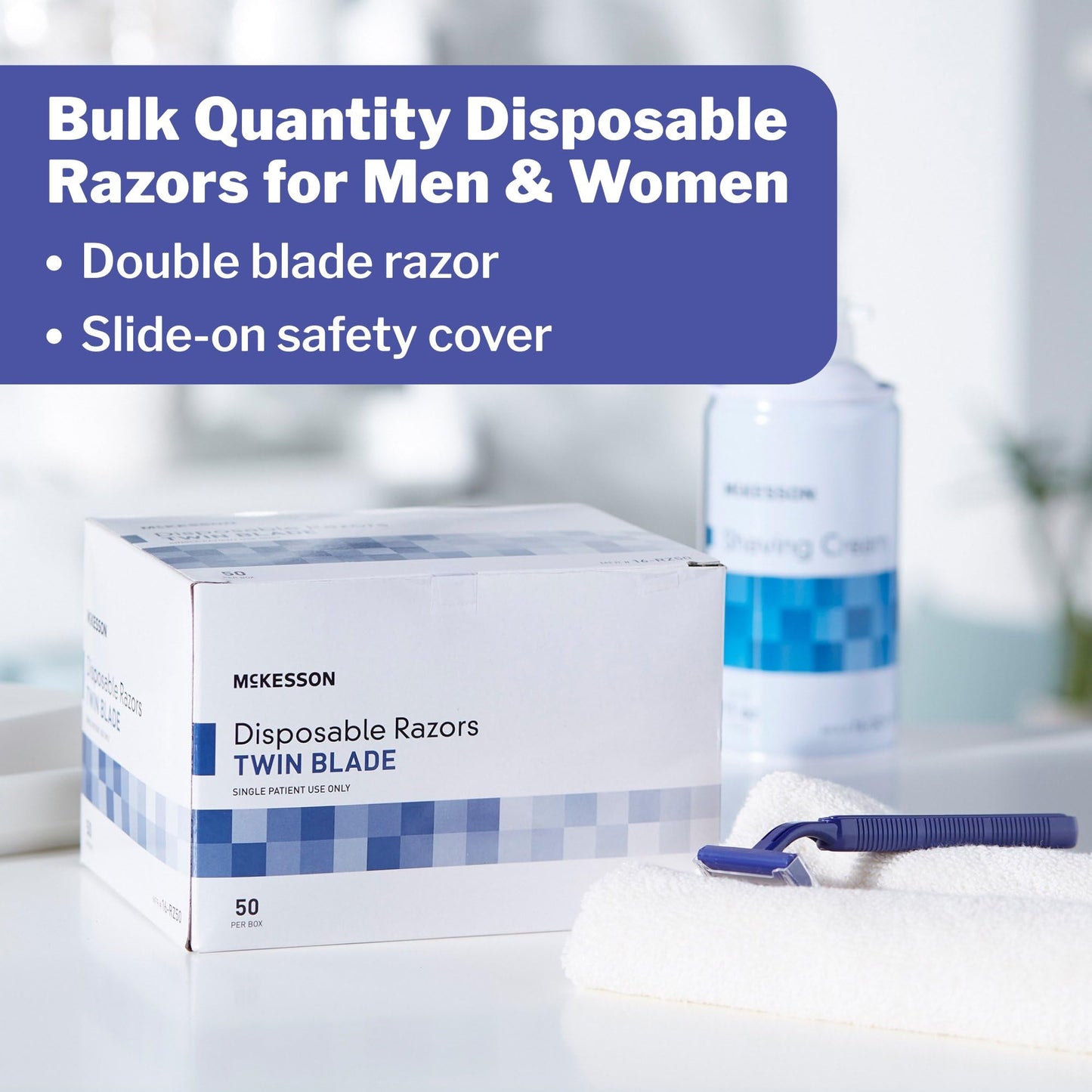 McKesson Disposable Razors, Blue, Stainless Steel, Tattoo, Travel, 100 ct
