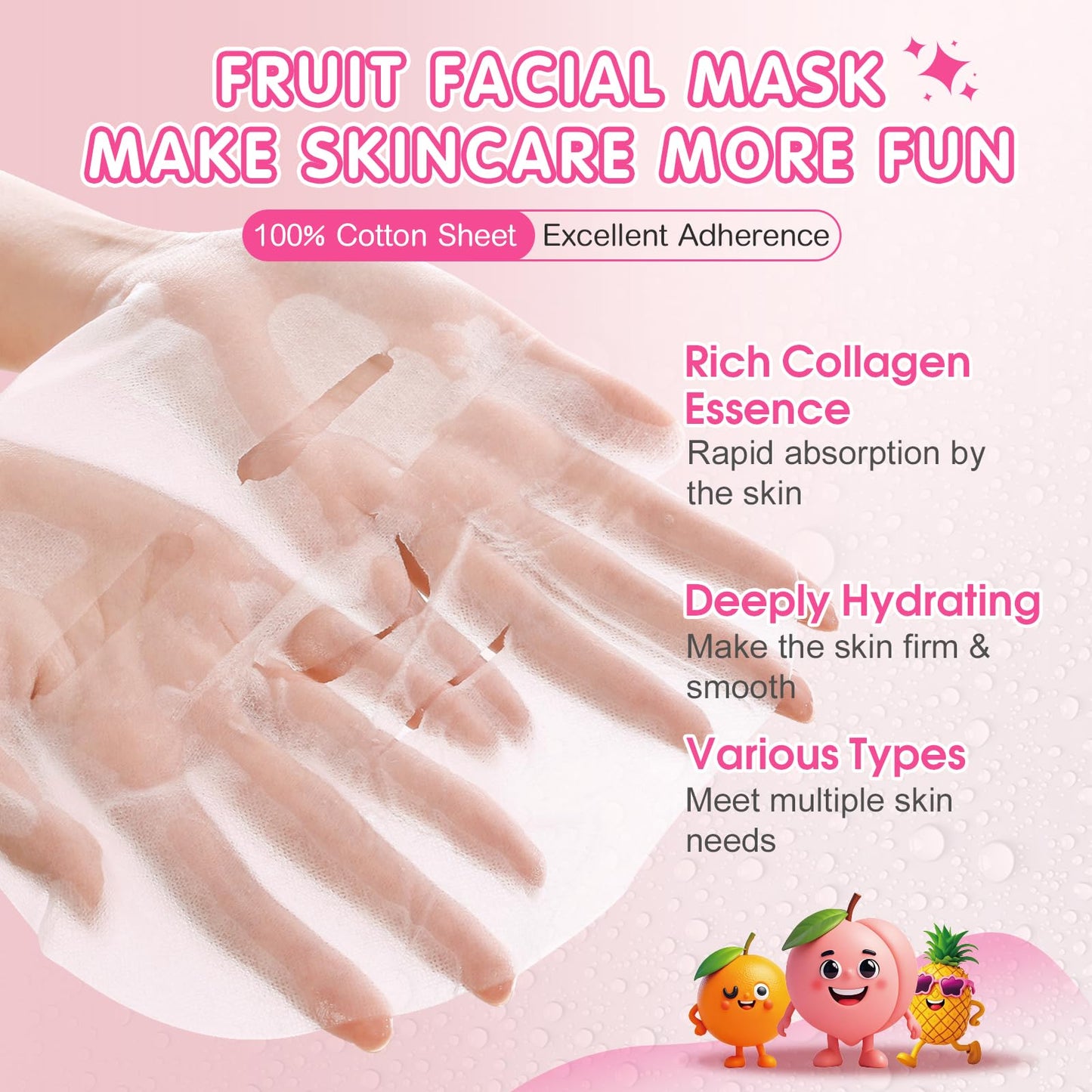 KONEUK Fruit Face Masks Skincare for Kids Teens Girls, Face Mask Skin Care