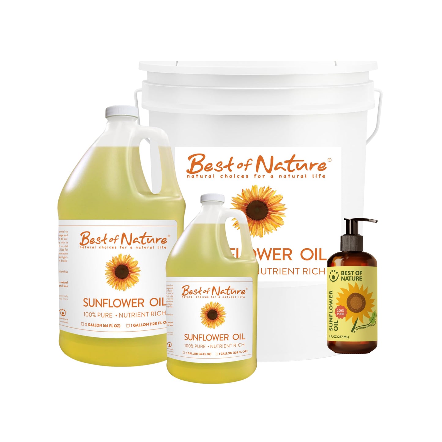 Best of Nature 100% Pure Sunflower Massage Oil, Lightweight Deep Moisturizing Unscented Oil for Skin, Body & Massage, Nourishing Hydration for Hair & Face, 1 Gallon (128 fl oz)