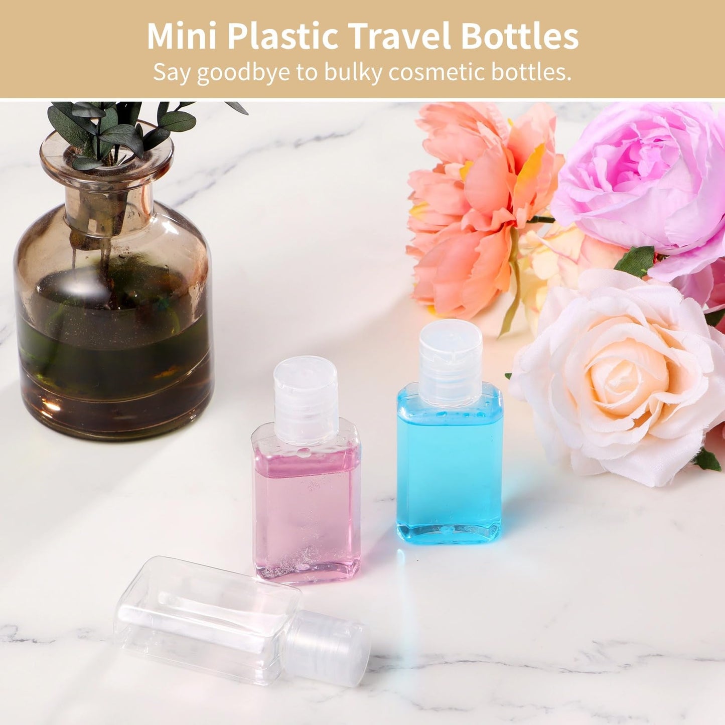 Lnrueg 100 Pcs 1 oz Travel Bottles - Hand Sanitizer Bottle Mini Clear Bottles with Flip Caps, Portable Empty Refillable Containers for Shower Gel, Face Creams, Body Lotions,Clear