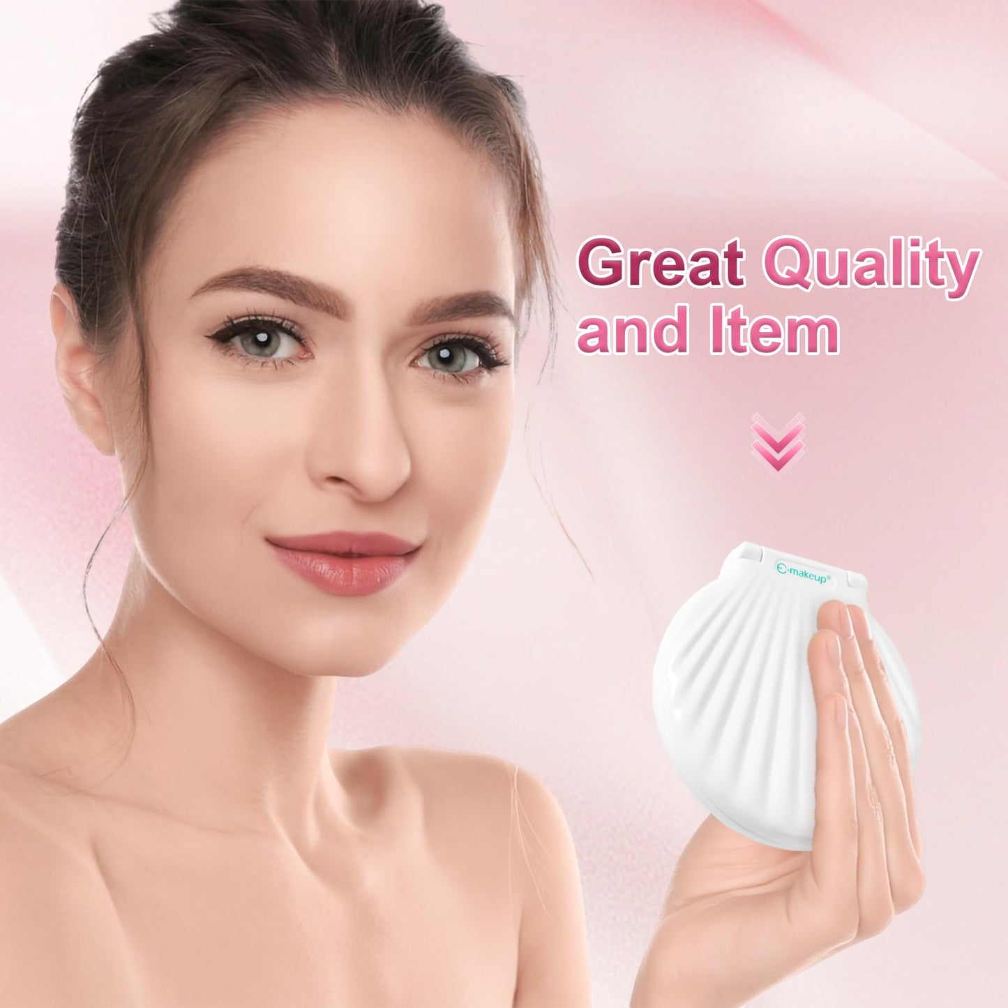Compact Makeup Mirror with Lights Travel Mirror with Light Small Compact Mirror 2x/10x Magnification & LED Lighted,Rechargeable Compact Mirror Portable Adjustable Pocket, White