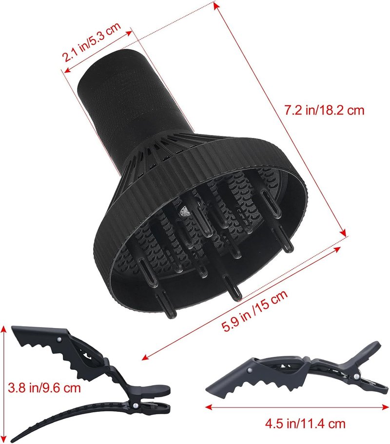 Hair Diffuser for Curly Hair - Professional Frizz-Free Blow Dry Attachment | 1.57"-2" Nozzle, Black