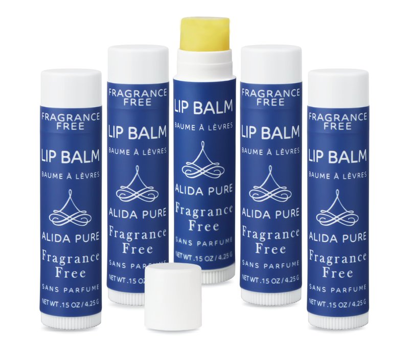 ALIDA PURE Fragrance Free Lip Balm, Vegan Set, Unscented, No Flavor, Beeswax Free, Organic Jojoba and Avocado Oil, Vitamin E, Natural Moisturizer for Dry, Chapped, or Cracked Lips, 5 Tube Set