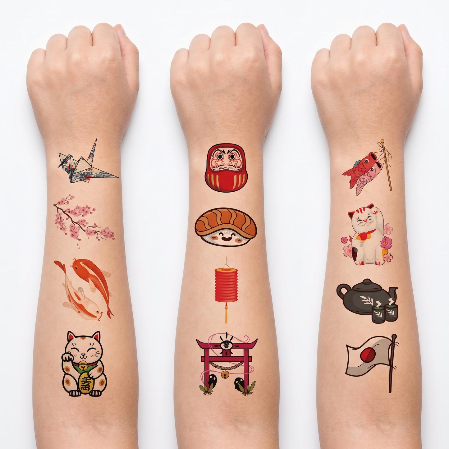 96PCS Japanese Temporary Tattoos Pre-Cut Themed Japan Birthday Party Decorations Decor Supplies Favors Sushi Lattern Tattoo Stickers Gifts For Boys Girls Kids School Prizes Carnival