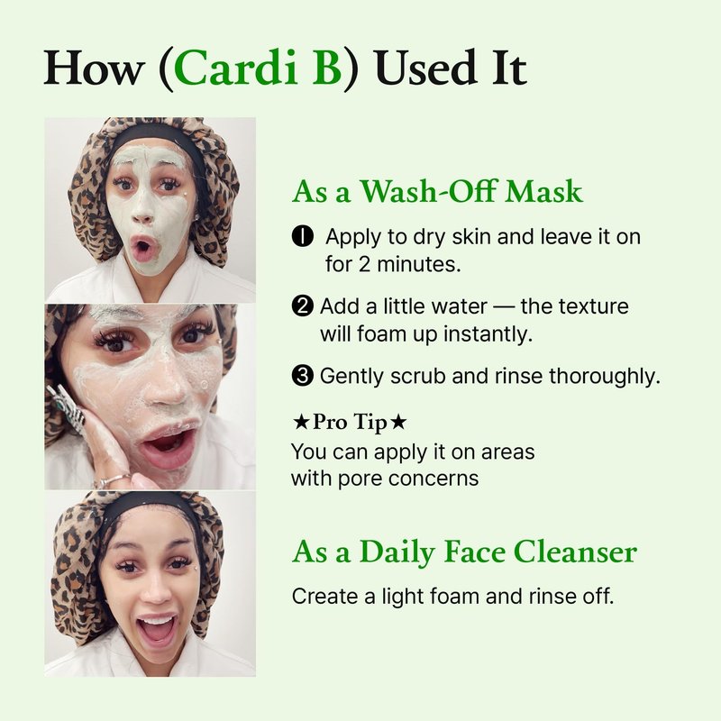 FULLY Green Tomato Pore Cleanser, Cardi B’s Clay Mask Cleanser for Deep Pore Cleanse & Pore Minimizer, Blackhead & Sebum Control, Gentle Face Wash for Women, Korean Skincare