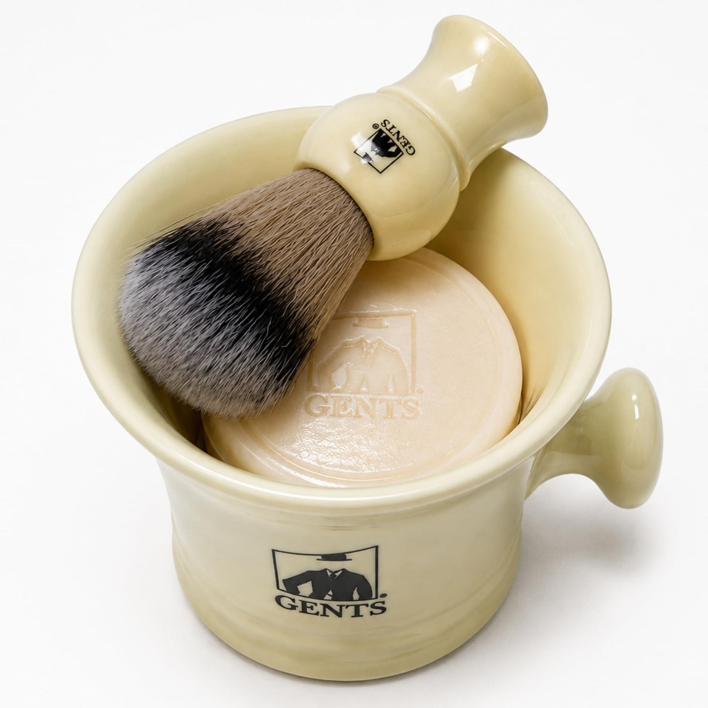 GENTS Heavy Duty Ceramic Shaving Set – Classic Grooming and Beard Shaving Kit for Men, Ceramic Shave Mug, 3 oz Natural Shaving Soap and Shaving Brush