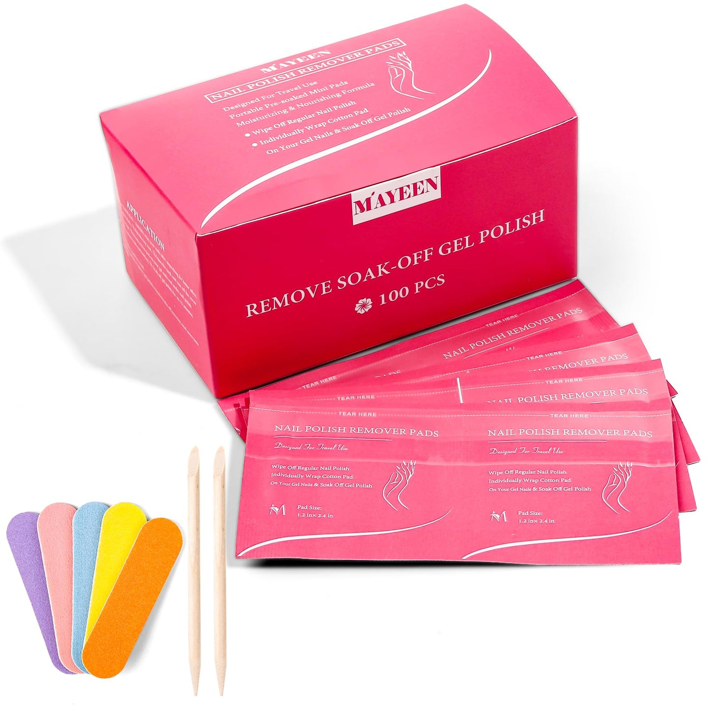 MAYEEN Nail Polish Remover Pads Individually Wrapped Acetone Gel Polish Remover Pads For Gel & Acrylic Nails Moisturizing & Gentle Travel Pads