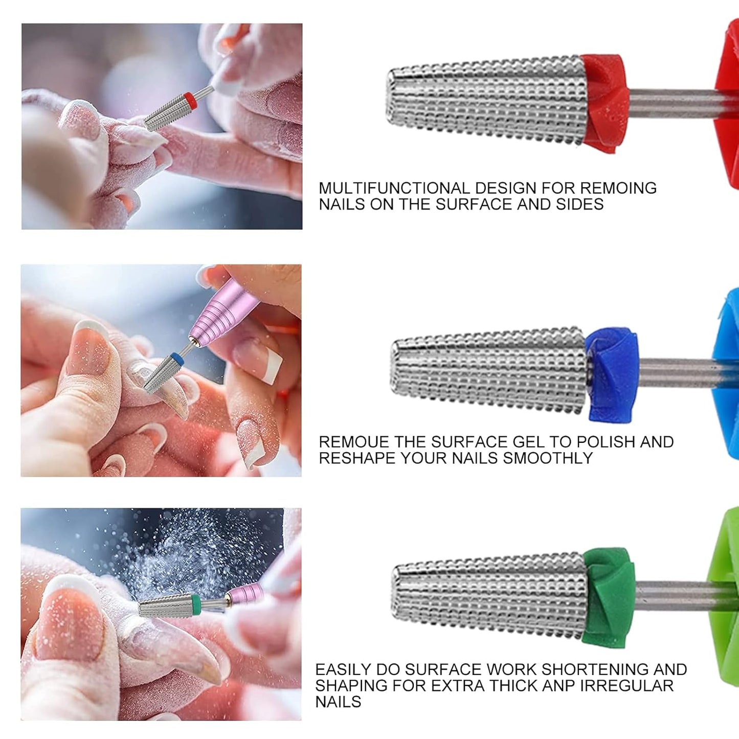 Nail Drill Bits Set - Tungsten Steel Gel Remover Tools for Manicure & Pedicure | 3pcs, 2.35mm Shank Diameter