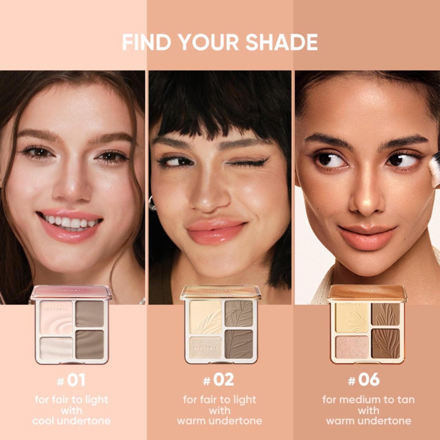 JUDYDOLL Highlight & Contour Palette, All-in-One Matte Highlighter Contour Compact, Blendable Face Makeup for Beginners