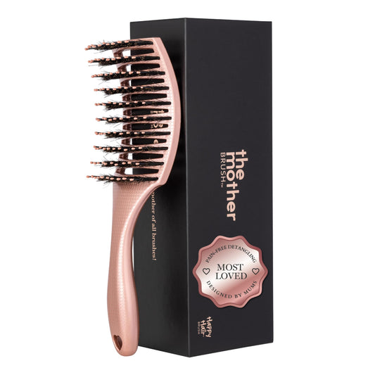 HAPPY HAIR: The Mother Brush - Detangler Brush - Patented Salon Quality Detangling Boar Bristles with Pins Designed for Women to Detangle and Smooth Thick Hair (Rose Gold)