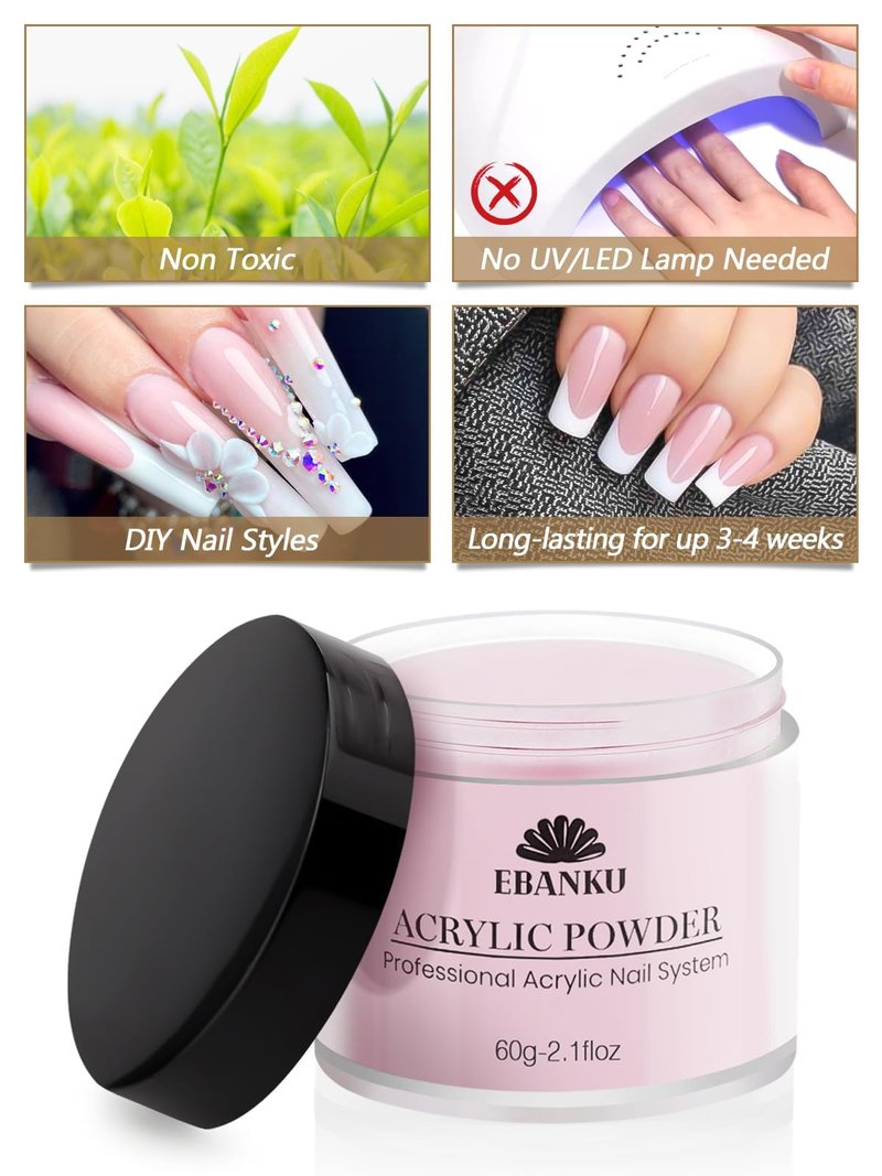 Nude Acrylic Powder, EBANKU 120g/4.23oz Nail Acrylic Powder Large Capacity Professional Acrylic Nail Powder for Nail Extension, Nail Carving, Long-Lasting, No Nail Lamp Needed