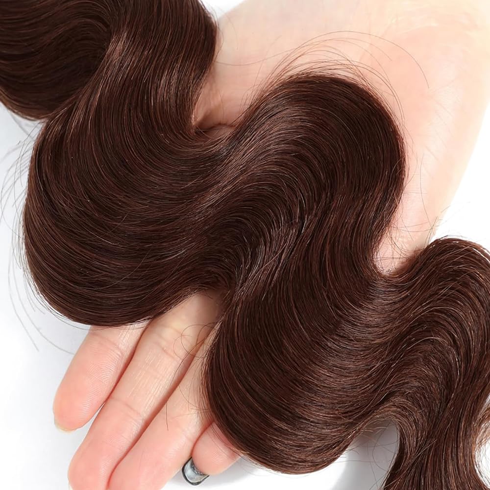 Dark Brown Bundles Color #4 Body Wave Human Hair Bundles 10 12 14 Inch Chocolate Brown Body Wave Bundles Human Hair Weave Double Weft Brazilian Virgin Remy Hair Extensions for Black Women