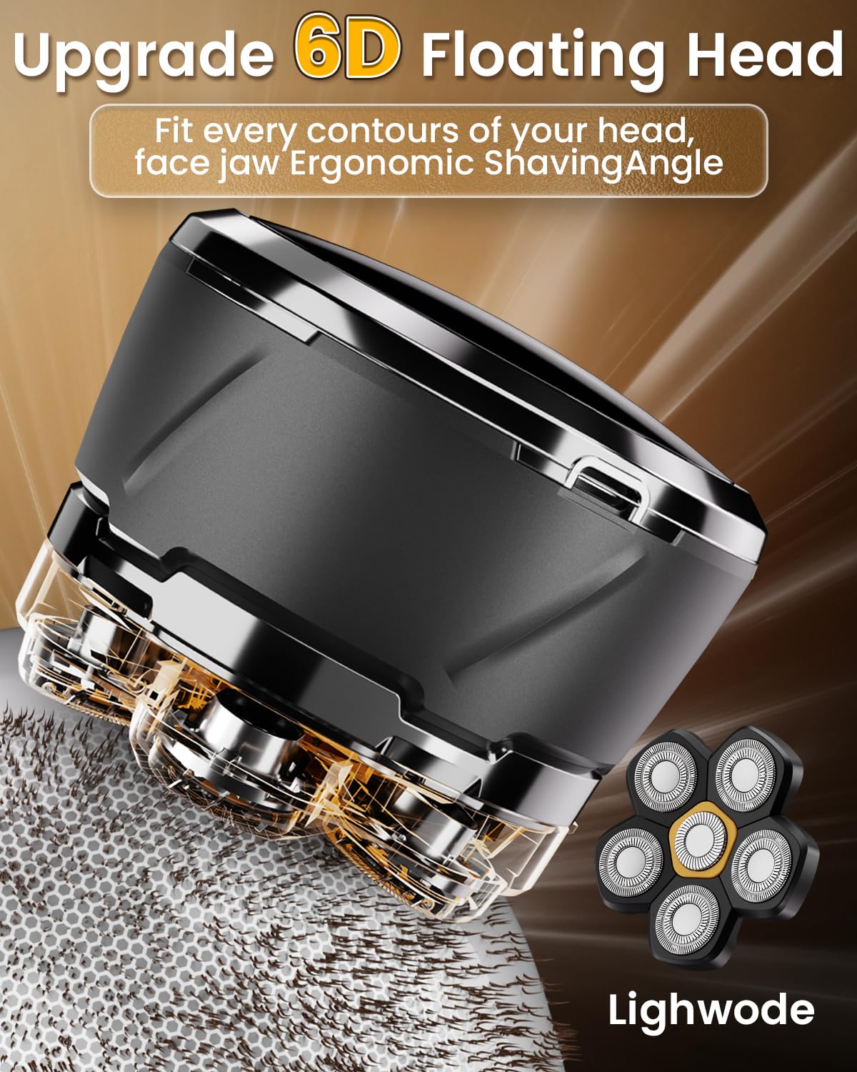 Head Shavers for Men, 2025 Upgraded 6D Flexible Head Shavers for Bald Men, IPX8 Waterproof, Wet/Dry Electric Shaver, Rotary Shaver with LED Display, USB-C Bald Razor with Travel Lock, Black&Grey