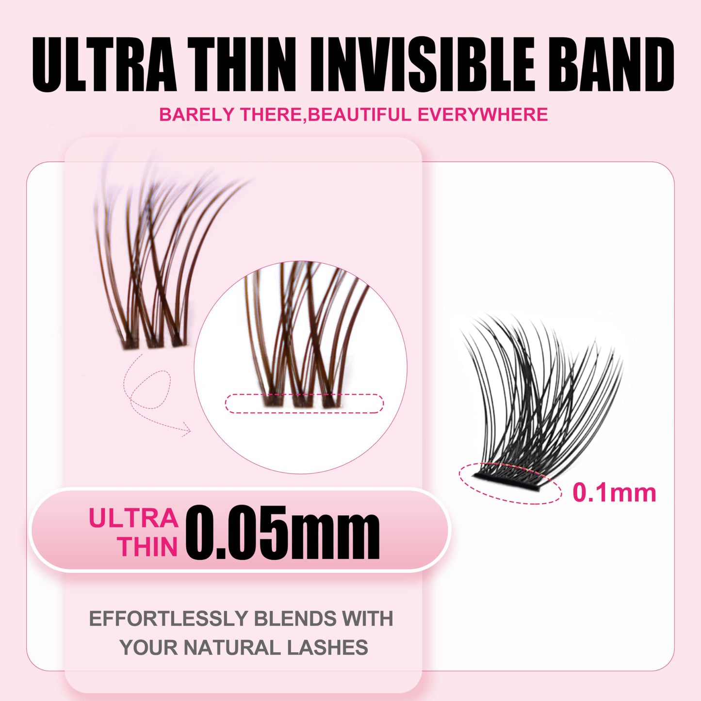 Plume Brown Lashes Natural Lash ClustersWith Invisible Band DlY Lash Extension Kit Eyelash Kit with Bond and Seal 8-16mm C Curl Beginner Individual Lashes Long lasting Makeup For Girl