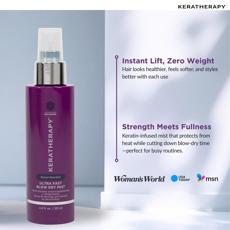 Ultra Fast Blow Dry Mist Perfect Blowout for Hair, 4.2 fl. oz., 125 ml – Keratin Infused Blow Dry Spray for Styling & Frizz-free Styling