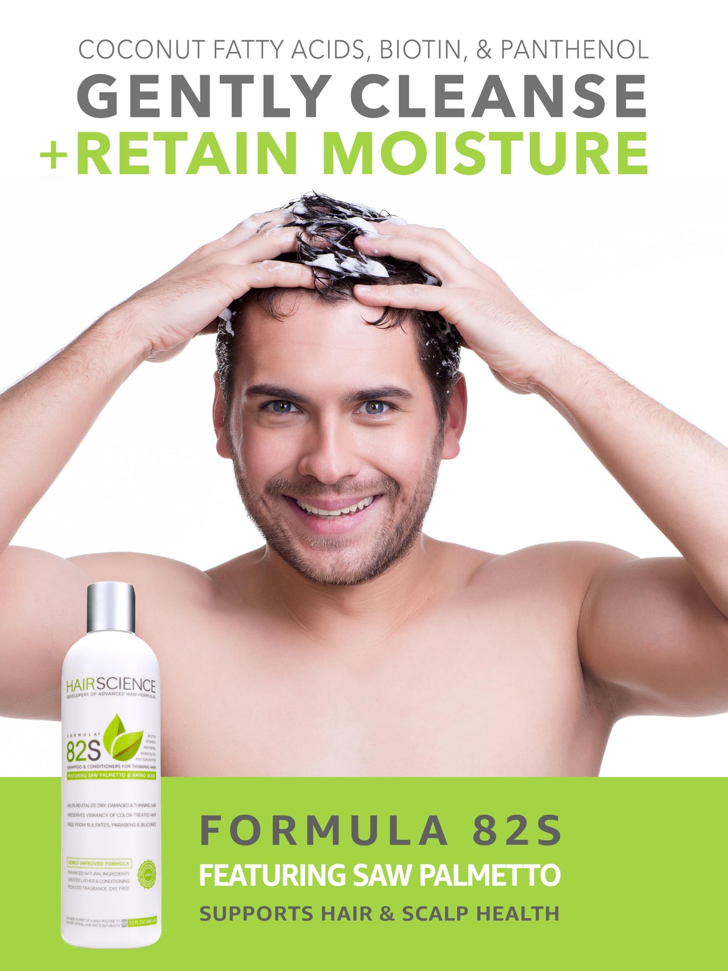 Hair Science Formula 82S | Scalp & Hair Health Shampoo | With Saw Palmetto & Biotin | For Volume, Strength & Thinning Concerns | Sulfate-Free | 12 oz