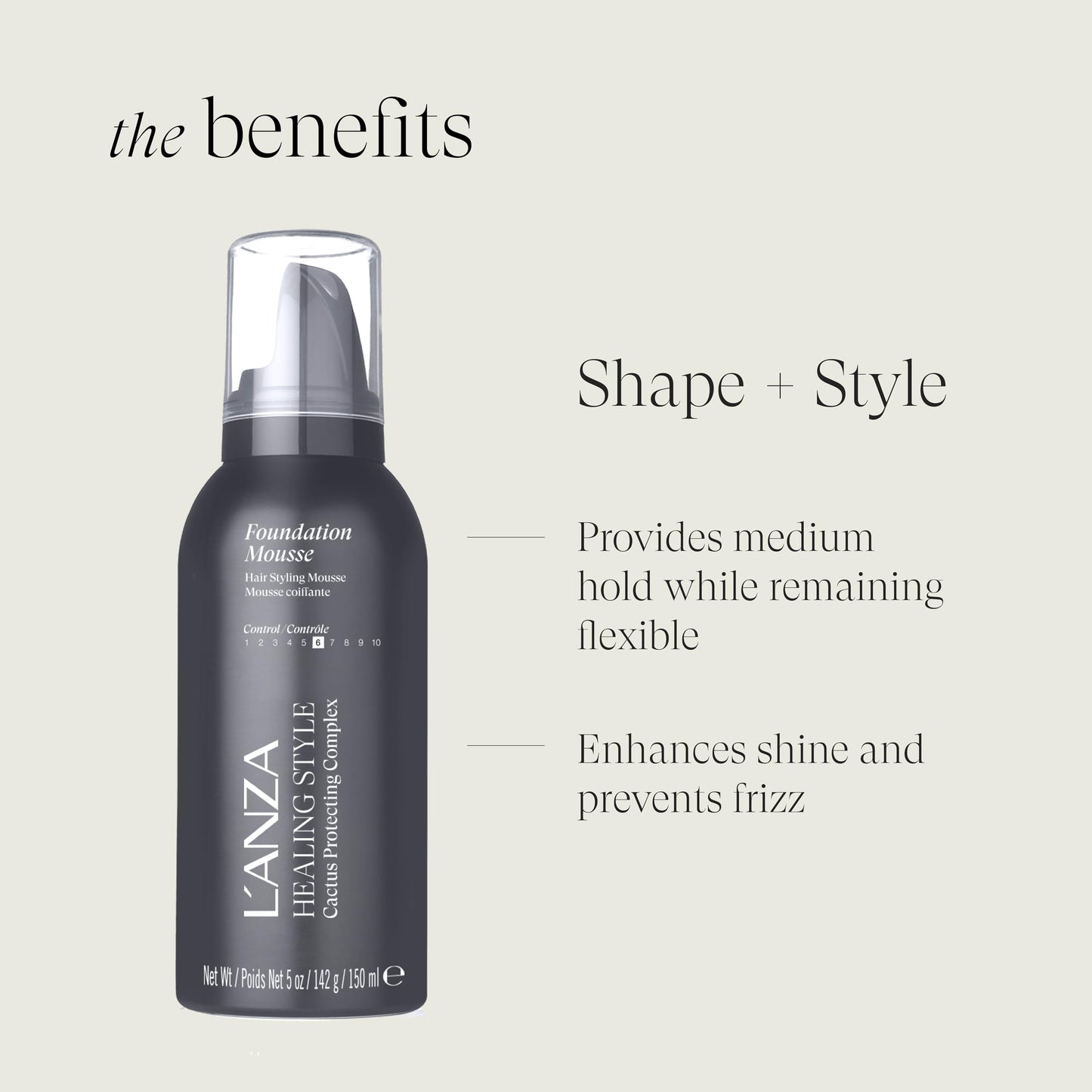 L'ANZA Healing Style Foundation Mousse with Medium Hold Effect, Refreshes and Moisturises Hair and Scalp, With Advanced Control Technology, Non-drying Formula, and Natural Ingredients (5 Fl Oz)