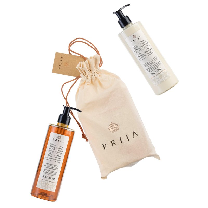 Prija Everyday Treatment Gift Pack (Contains Vitalizing Cleansing Hand Wash with Ginseng and Hands and Body Moisturizer with Vitamin E) - Vegan Friendly - Dermatologically Tested
