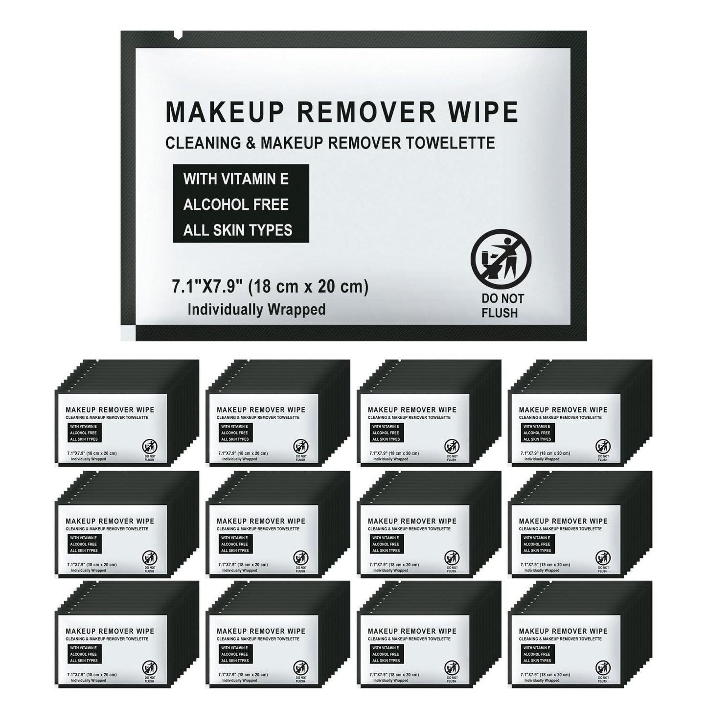 HAIFOTRVA Individual Makeup Remover Wipes Bulk - Pack of 200,Black Individually Wrapped Face Cleansing Wipes Travel Size for Mascara,Lipstick,Skin Care,Hotel Toiletries