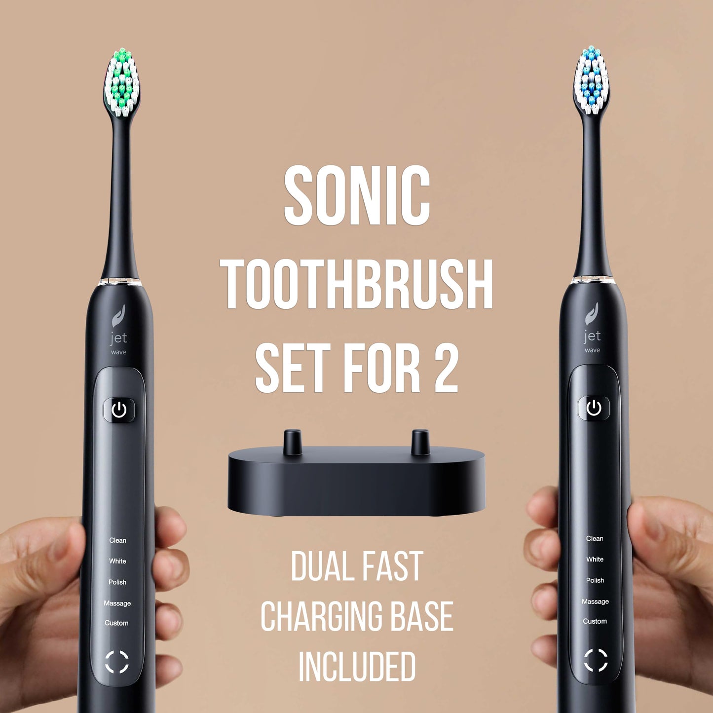 Acteh Sonic Electric Toothbrush Dual Set – Plaque Removal & Whitening, 5 Modes, Smart Timer, 6-Week Battery, 2 Toothbrushes