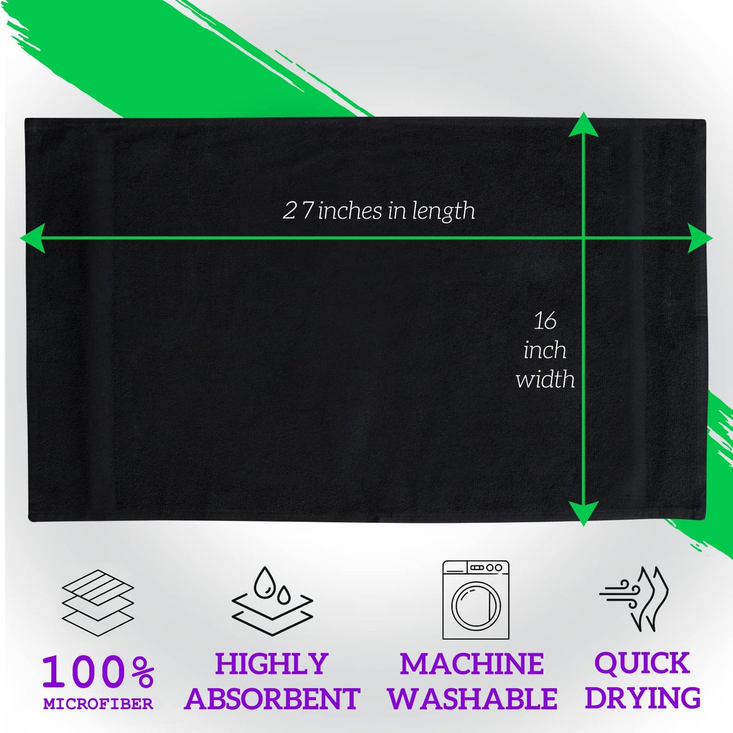 GREEN LIFESTYLE Black Microfiber Bleach Safe Towel Bulk Sets, Premium Spa Quality, Super Soft and Absorbent for Gym, Pool, Spa, Salon and Home (24 Pack)