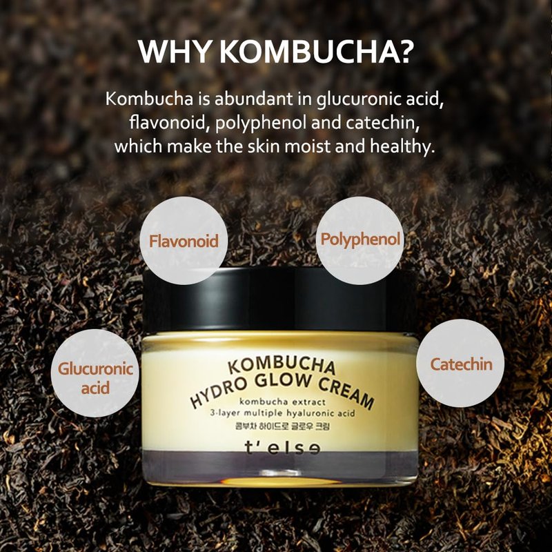 T'ELSE Kombucha Hydro Glow Cream 1.69 fl.oz., Tightening Deep Facial Moisturizing, Vegan, Hydrate and Soften the Skin, 50ml