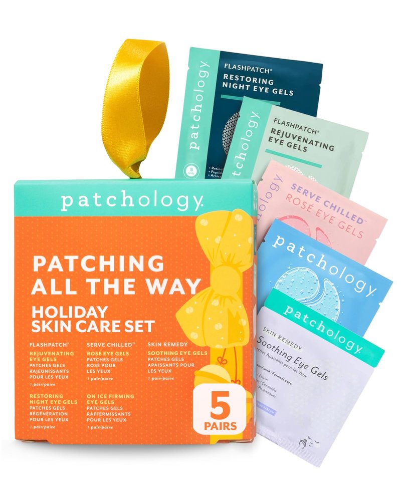 Patchology Patching All The Way Gift Set – Hydrating Under Eye Masks with Collagen, Retinol, Hyaluronic Acid – Christmas Gift & Beauty Stocking Stuffer for Puffy Eyes 5-Pair Sampler (Limited Edition)