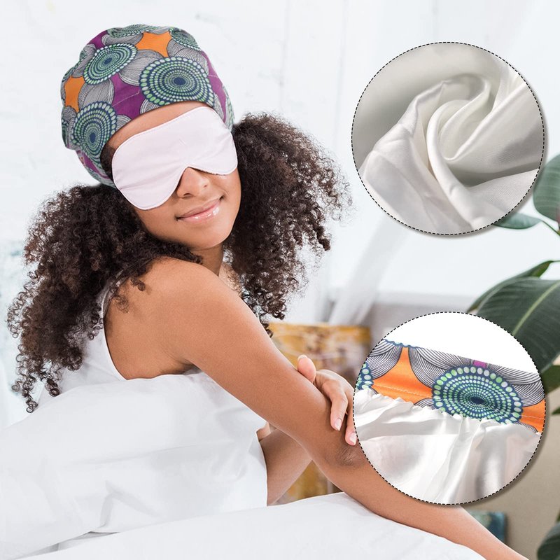 16 Pcs Satin Lined Sleep Cap African Silk Bonnet Beanie Double Layer Style Silk Hair Wrap Cover for Women (Stylish Style)