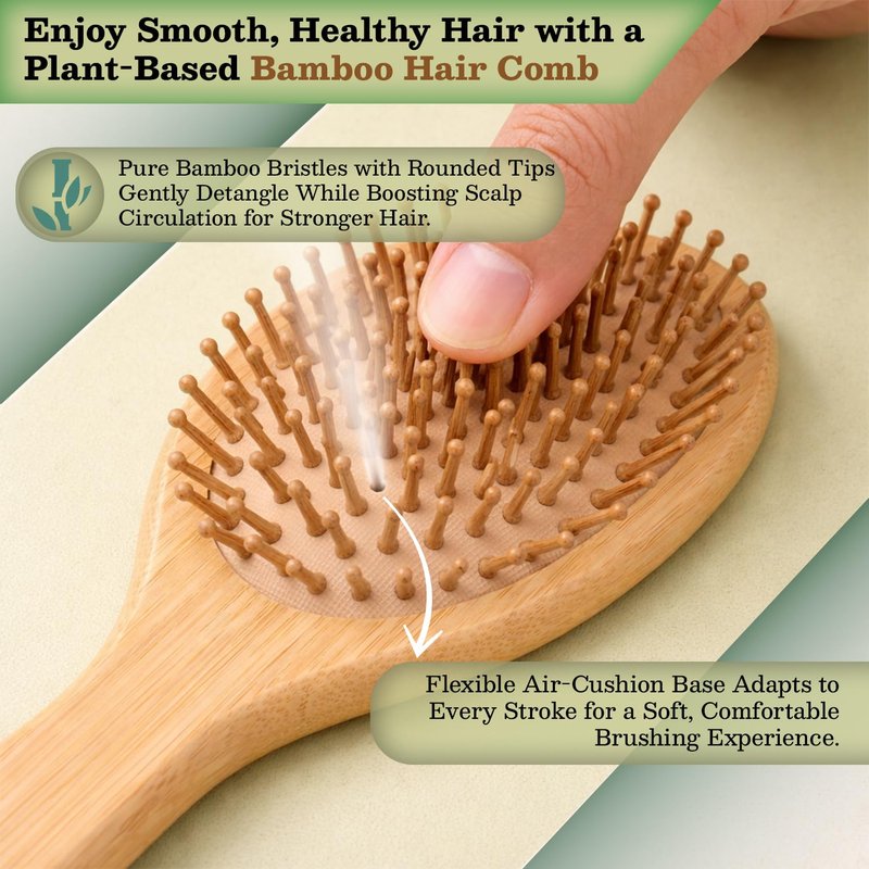 Bamboo Hair Growth Brush - Natural Bristle Detangling Paddle for All Hair Types | Ergonomic Handle for Men & Women