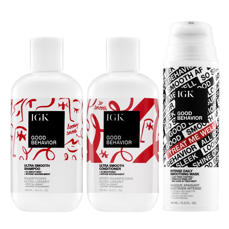 IGK Good Behavior Shampoo + Good Behavior Conditioner + Good Behavior Bonding Mask – Hair Cleansing, Hydrating & Repair Trio for Frizz Control, Smoothness & Shine – Vegan & Cruelty-Free