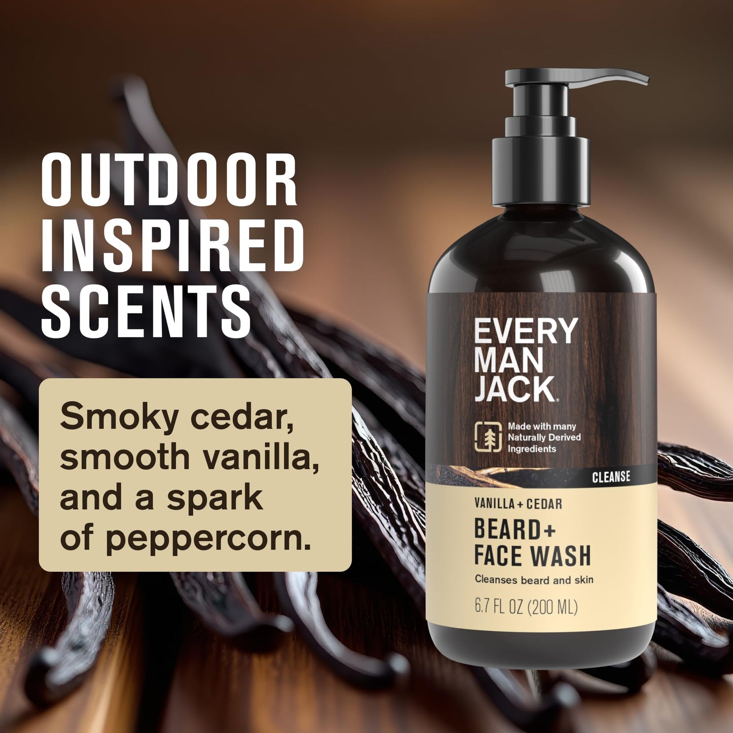 Every Man Jack Beard + Face Wash - Vanilla + Cedar Scent - Gently cleanse skin and soften beard - Made with Glycerin and Aloe - 6.7 fl. oz (2 Pack)