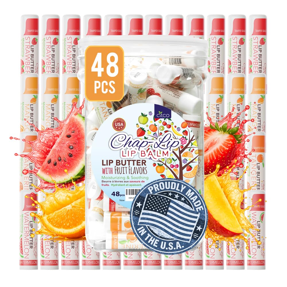 CHAP-LIP Original Lip Balm Hydrating Bulk Chap Stick with Fruit Flavors, Coconut Oil, and Cocoa Butter -Dermatologist Tested Lip Therapy Pack for Men and Women - Made in the USA, 48 Pack