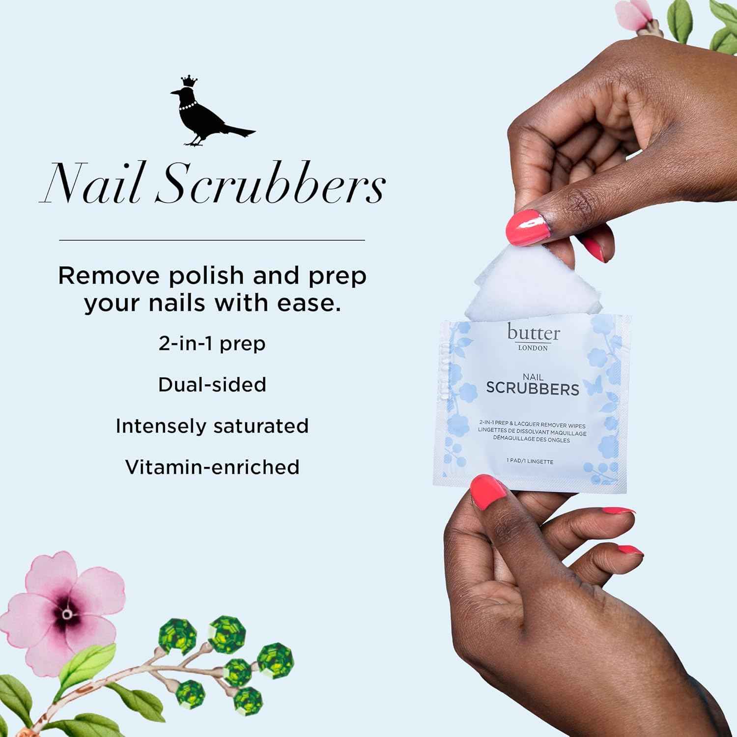 Butter LONDON 2-in-1 Nail Polish Remover Pads - Travel-Friendly Gel Scrubbers, Cruelty-Free