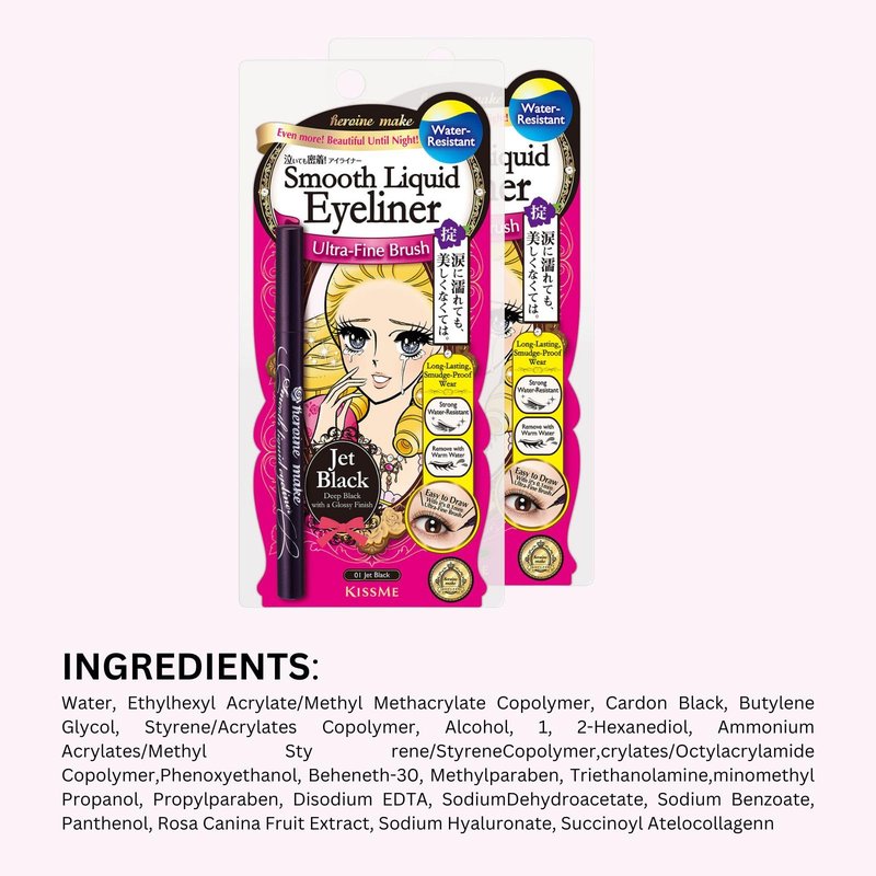Heroine Make by KissMe Smooth Liquid Eyeliner | Waterproof Black Liquid Eyeliner Pen | Smudge-Proof Formula for Long-Lasting Wear | Hypoallergenic for Sensitive Eyes | Made in Japan | 2 Pack