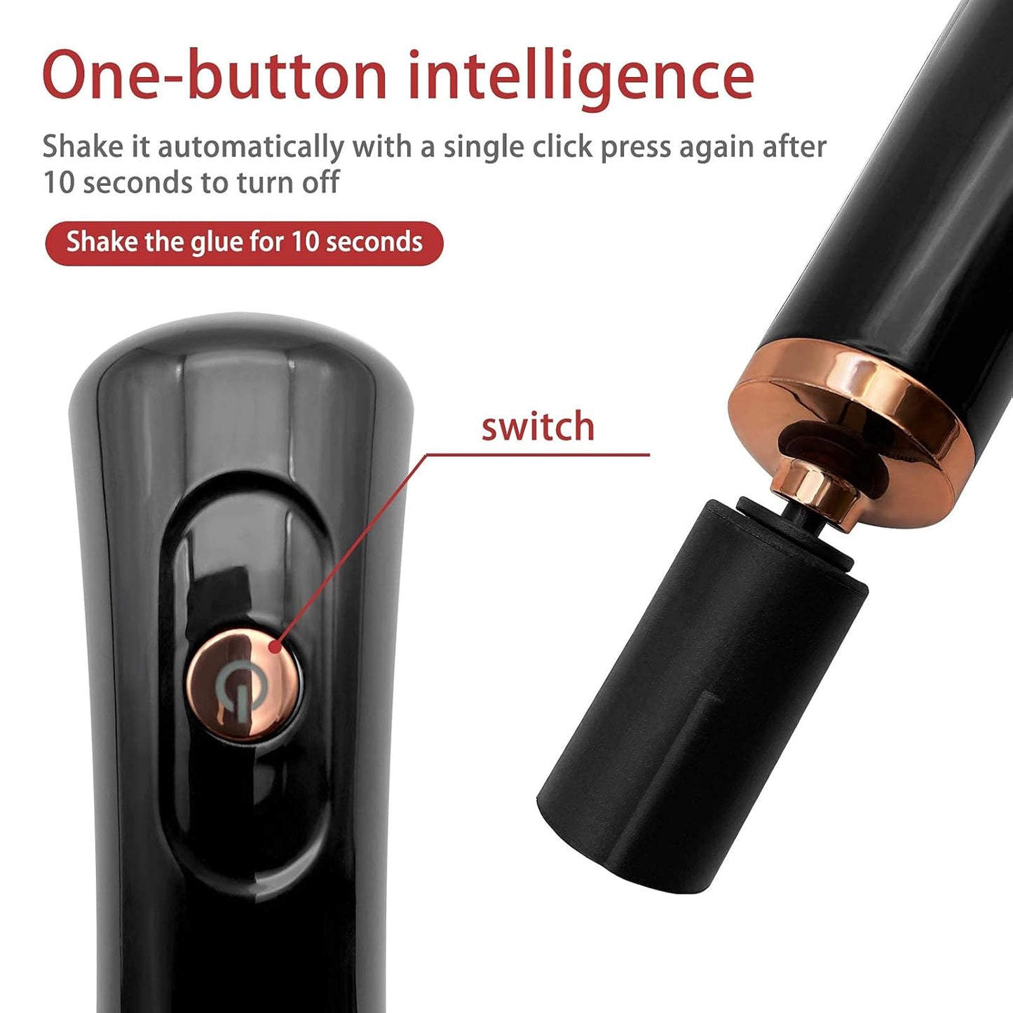Nail Polish Mixer - Portable Electric Nail Lacquer Shaker with 2 Connectors | 8 Sizes for Even Mixing (Black)