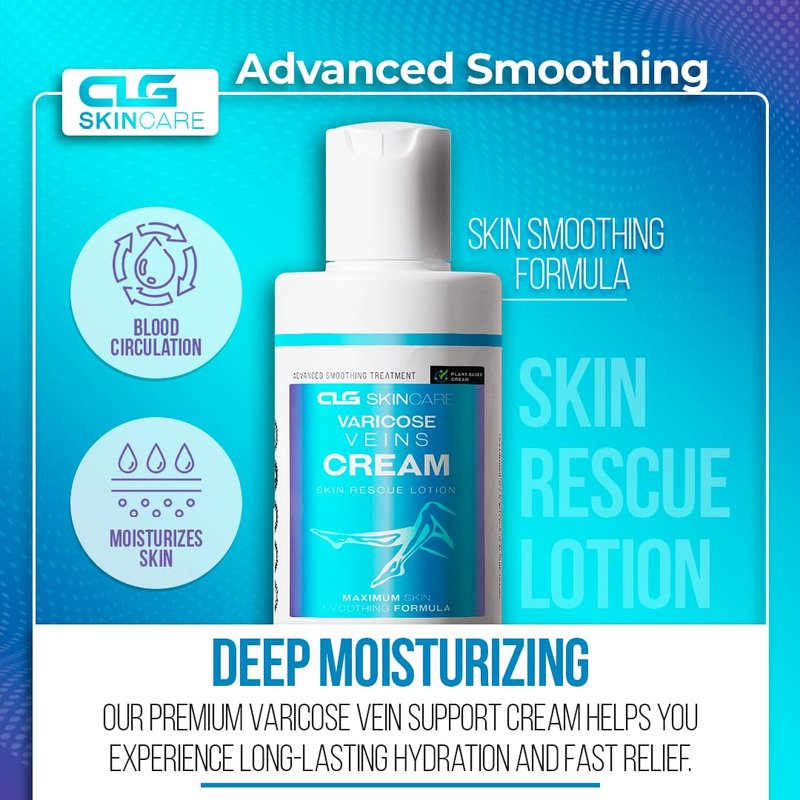 CLG Skincare Varicose Veins Cream - Advanced Plant-Based Lotion for Improved Circulation & Skin Firming | 8 oz