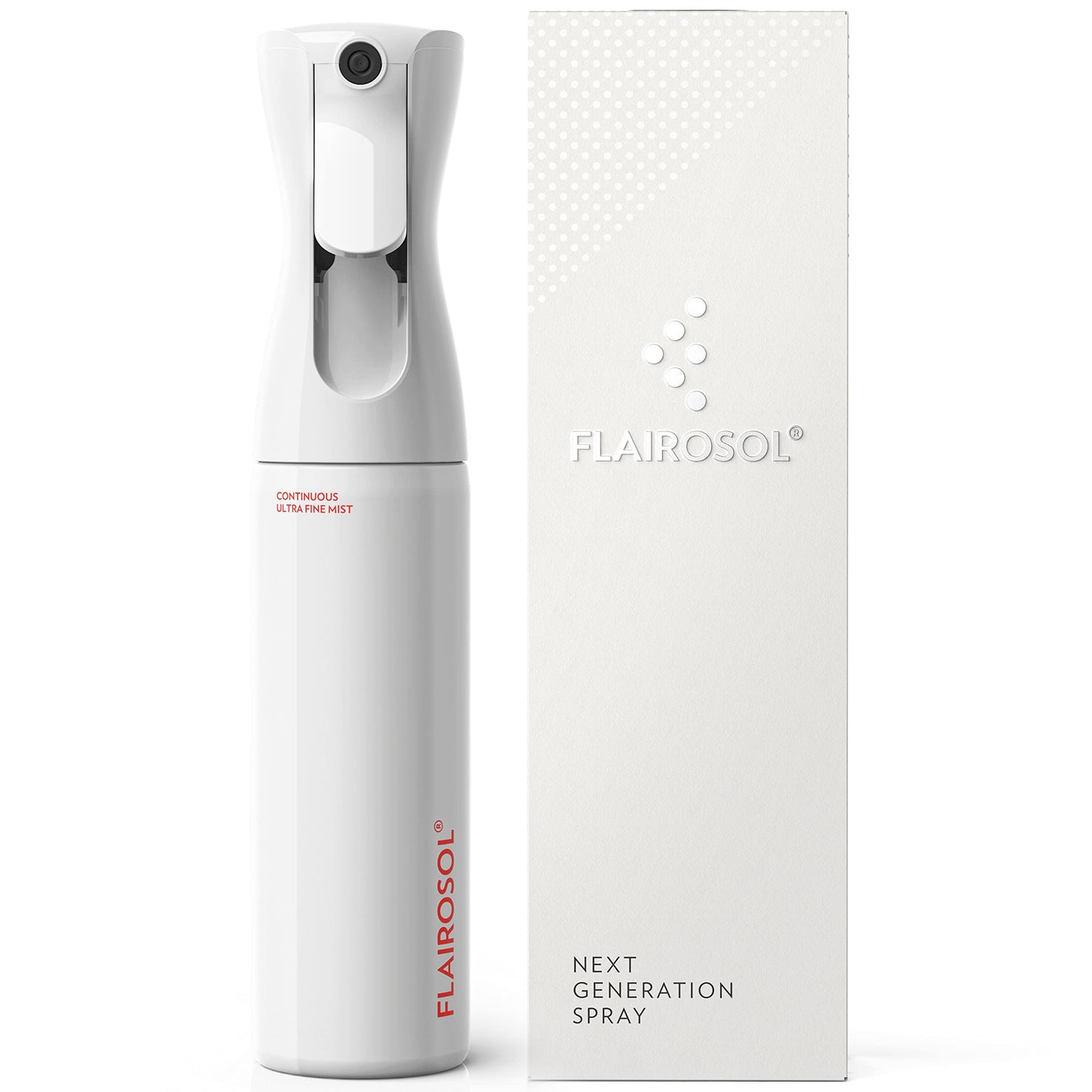 FLAIROSOL - The Original, Continuous Ultra Fine Mist Spray Bottle, White & Black Bottle for Hairstyling